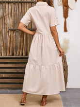 Striped Collared Neck Short Sleeve Dress OutfitFlow
